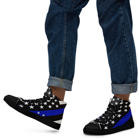 Stylish Thin Blue Line Flag Men's High Top Shoes - Support Law Enforcement