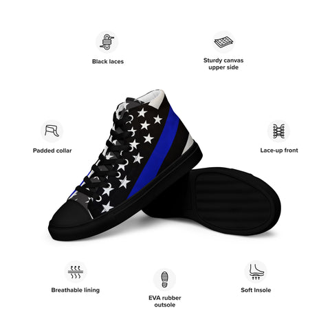 Stylish Thin Blue Line Flag Men's High Top Shoes - Support Law Enforcement