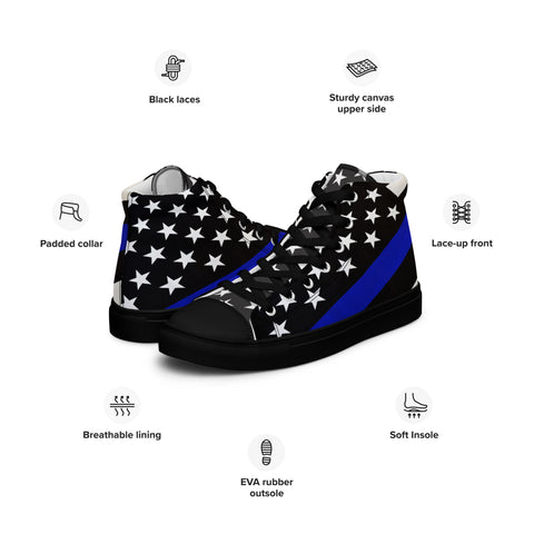 Stylish Thin Blue Line Flag Men's High Top Shoes - Support Law Enforcement