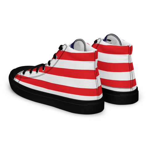 Patriotic Men's High Top Canvas Shoes - American Flag Design