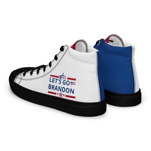 Men's Canvas High Top Shoes - Red, White, and Blue, 'Let's Go Brandon' Design