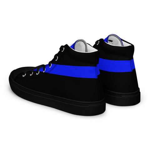 Stylish Black Men's High Top Canvas Shoes - Thin Blue Line Support