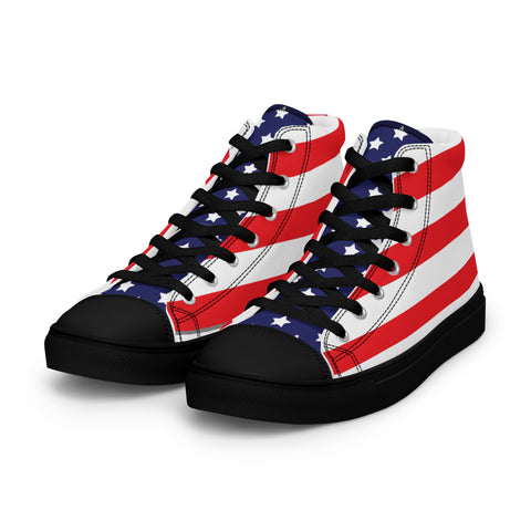 Patriotic Men's High Top Canvas Shoes - American Flag Design