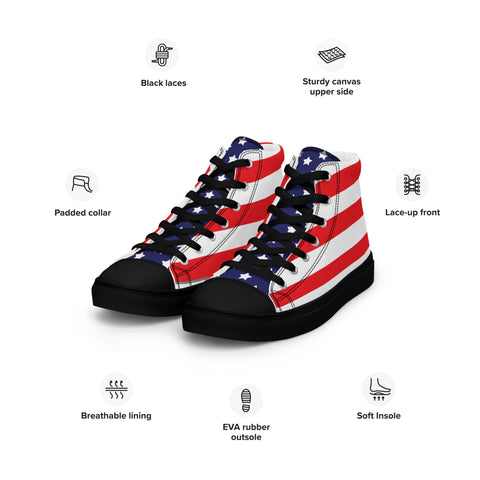 Patriotic Men's High Top Canvas Shoes - American Flag Design