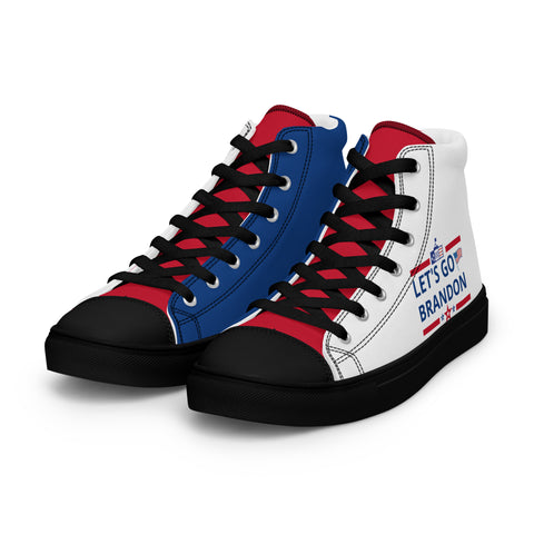 Men's Canvas High Top Shoes - Red, White, and Blue, 'Let's Go Brandon' Design