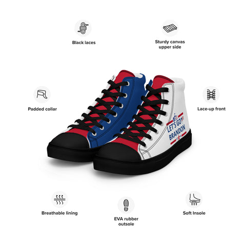 Men's Canvas High Top Shoes - Red, White, and Blue, 'Let's Go Brandon' Design