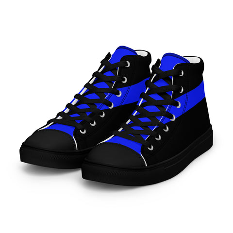 Stylish Black Men's High Top Canvas Shoes - Thin Blue Line Support