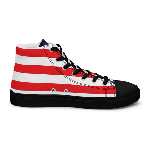 Patriotic Men's High Top Canvas Shoes - American Flag Design