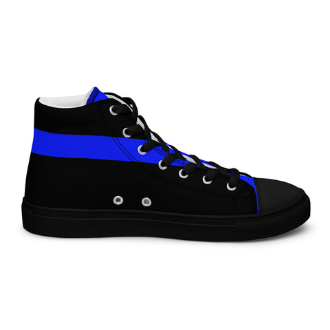 Stylish Black Men's High Top Canvas Shoes - Thin Blue Line Support