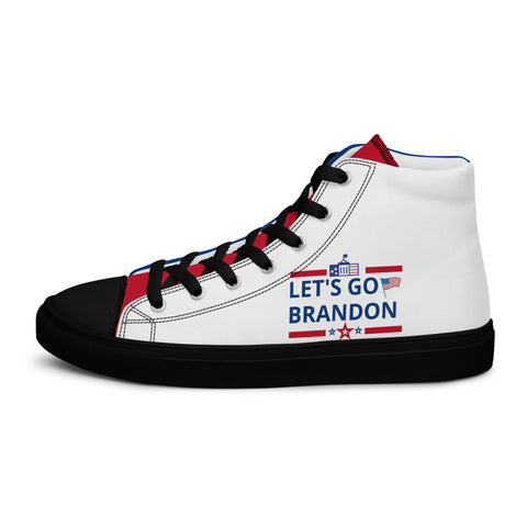 Men's Canvas High Top Shoes - Red, White, and Blue, 'Let's Go Brandon' Design