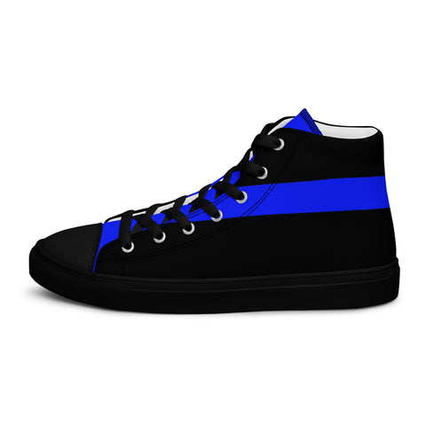 Stylish Black Men's High Top Canvas Shoes - Thin Blue Line Support