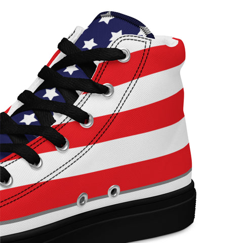 Patriotic Men's High Top Canvas Shoes - American Flag Design