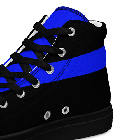 Stylish Black Men's High Top Canvas Shoes - Thin Blue Line Support