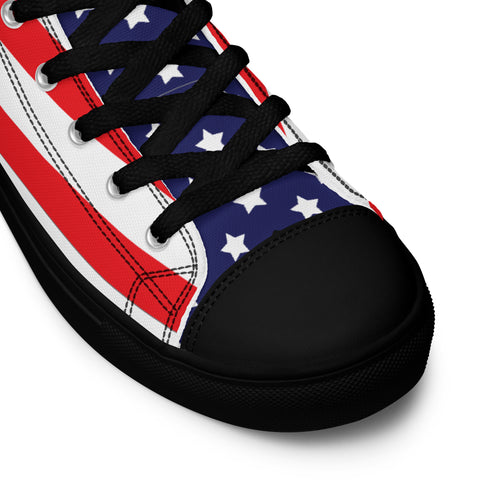 Patriotic Men's High Top Canvas Shoes - American Flag Design