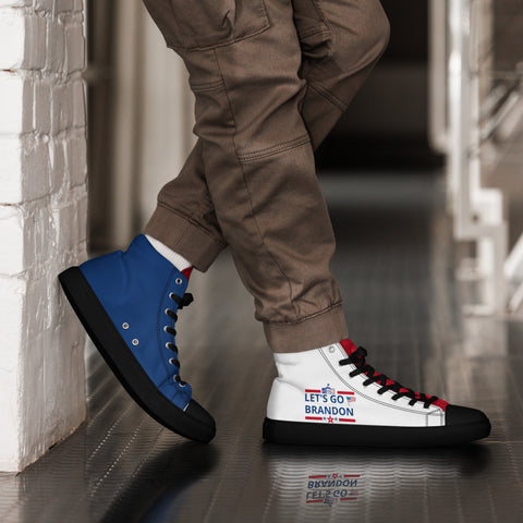 Men's Canvas High Top Shoes - Red, White, and Blue, 'Let's Go Brandon' Design