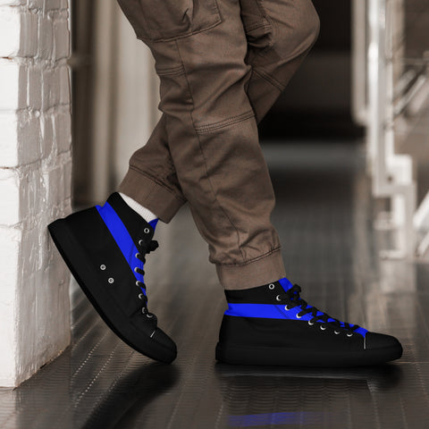 Stylish Black Men's High Top Canvas Shoes - Thin Blue Line Support