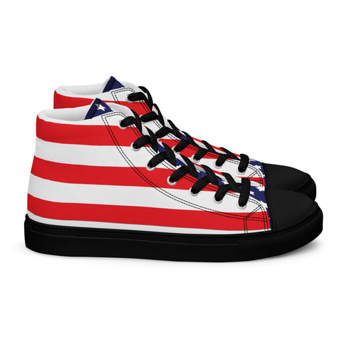 Patriotic Men's High Top Canvas Shoes - American Flag Design