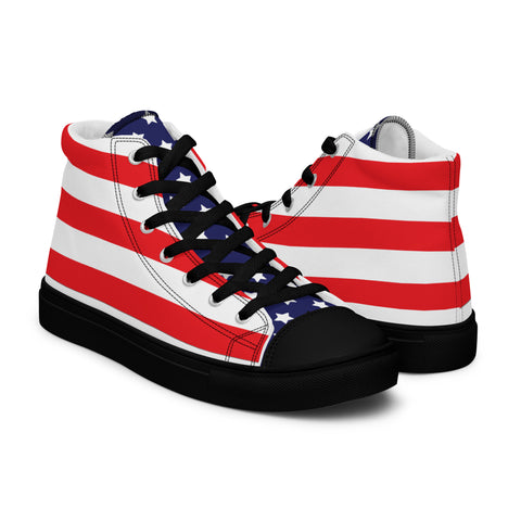 Patriotic Men's High Top Canvas Shoes - American Flag Design