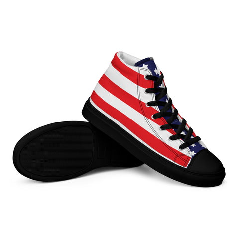 Patriotic Men's High Top Canvas Shoes - American Flag Design