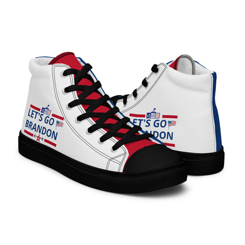 Men's Canvas High Top Shoes - Red, White, and Blue, 'Let's Go Brandon' Design