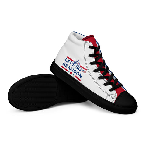 Men's Canvas High Top Shoes - Red, White, and Blue, 'Let's Go Brandon' Design