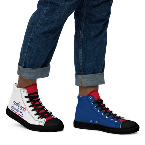 Men's Canvas High Top Shoes - Red, White, and Blue, 'Let's Go Brandon' Design