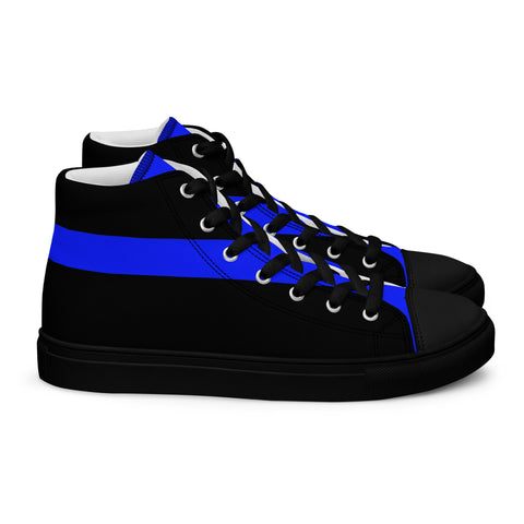 Stylish Black Men's High Top Canvas Shoes - Thin Blue Line Support