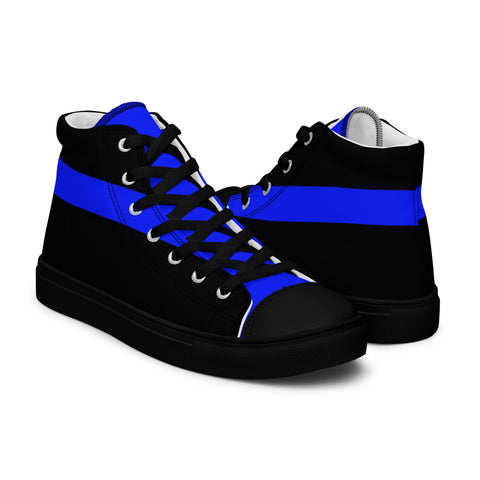 Stylish Black Men's High Top Canvas Shoes - Thin Blue Line Support