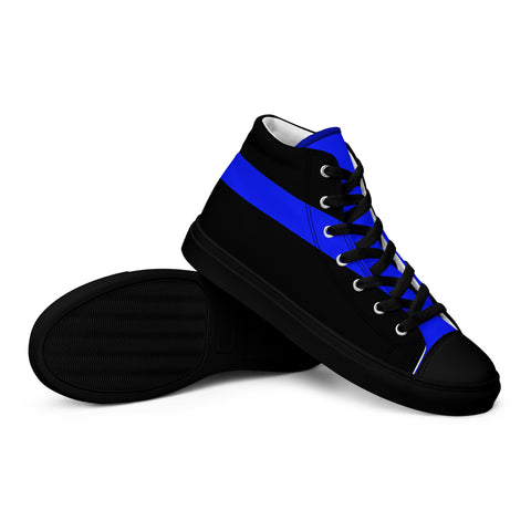 Stylish Black Men's High Top Canvas Shoes - Thin Blue Line Support