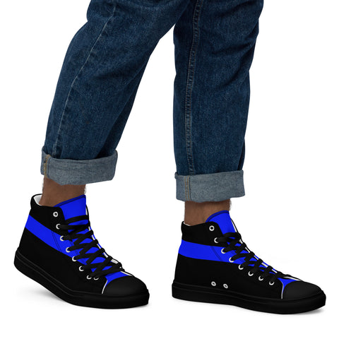 Stylish Black Men's High Top Canvas Shoes - Thin Blue Line Support