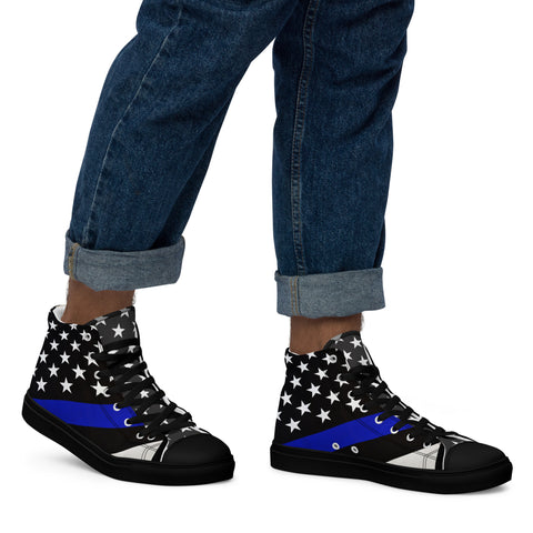 Stylish Thin Blue Line Flag Men's High Top Shoes - Support Law Enforcement