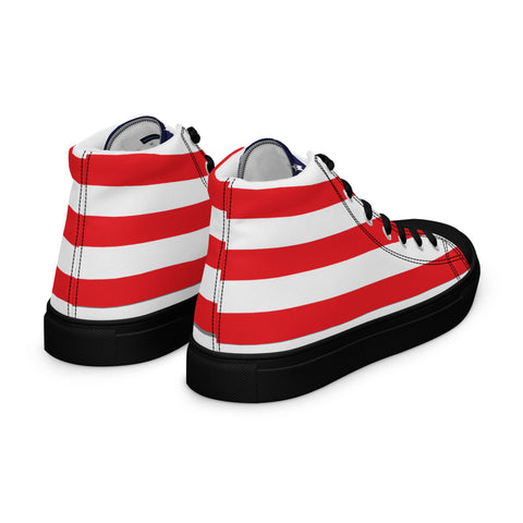 Patriotic Men's High Top Canvas Shoes - American Flag Design