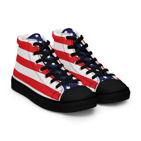 Patriotic Men's High Top Canvas Shoes - American Flag Design