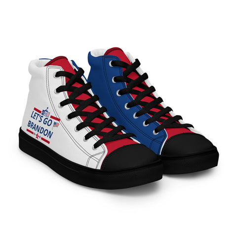 Men's Canvas High Top Shoes - Red, White, and Blue, 'Let's Go Brandon' Design