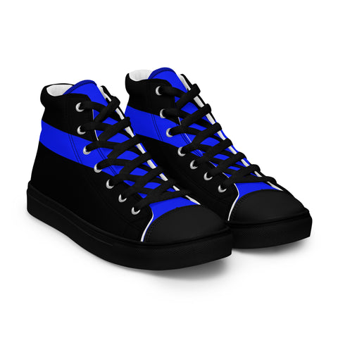 Stylish Black Men's High Top Canvas Shoes - Thin Blue Line Support