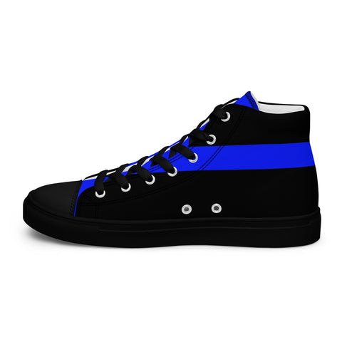 Stylish Black Men's High Top Canvas Shoes - Thin Blue Line Support