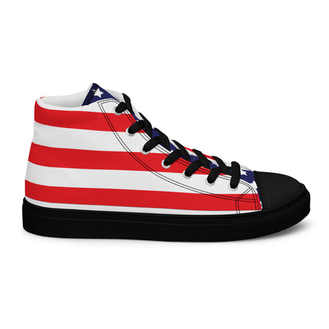 Patriotic Men's High Top Canvas Shoes - American Flag Design