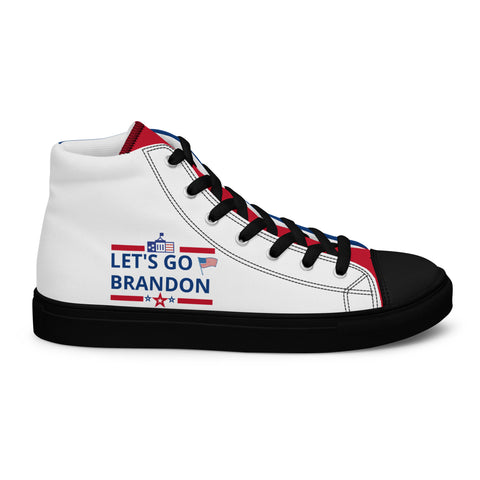 Men's Canvas High Top Shoes - Red, White, and Blue, 'Let's Go Brandon' Design