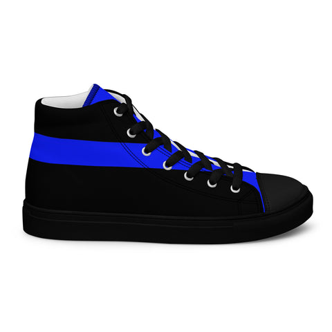 Stylish Black Men's High Top Canvas Shoes - Thin Blue Line Support