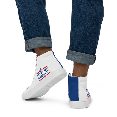 Men's Canvas High Top Shoes - Red, White, and Blue, 'Let's Go Brandon' Design