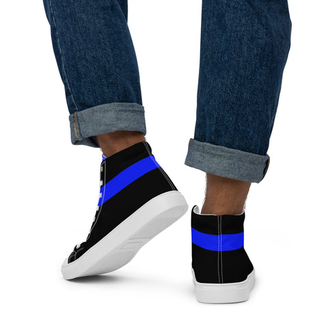 Stylish Black Men's High Top Canvas Shoes - Thin Blue Line Support