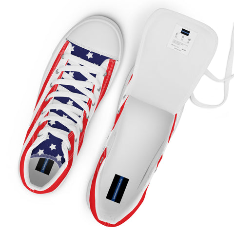 Patriotic Men's High Top Canvas Shoes - American Flag Design