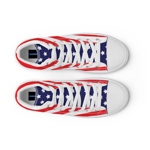 Patriotic Men's High Top Canvas Shoes - American Flag Design