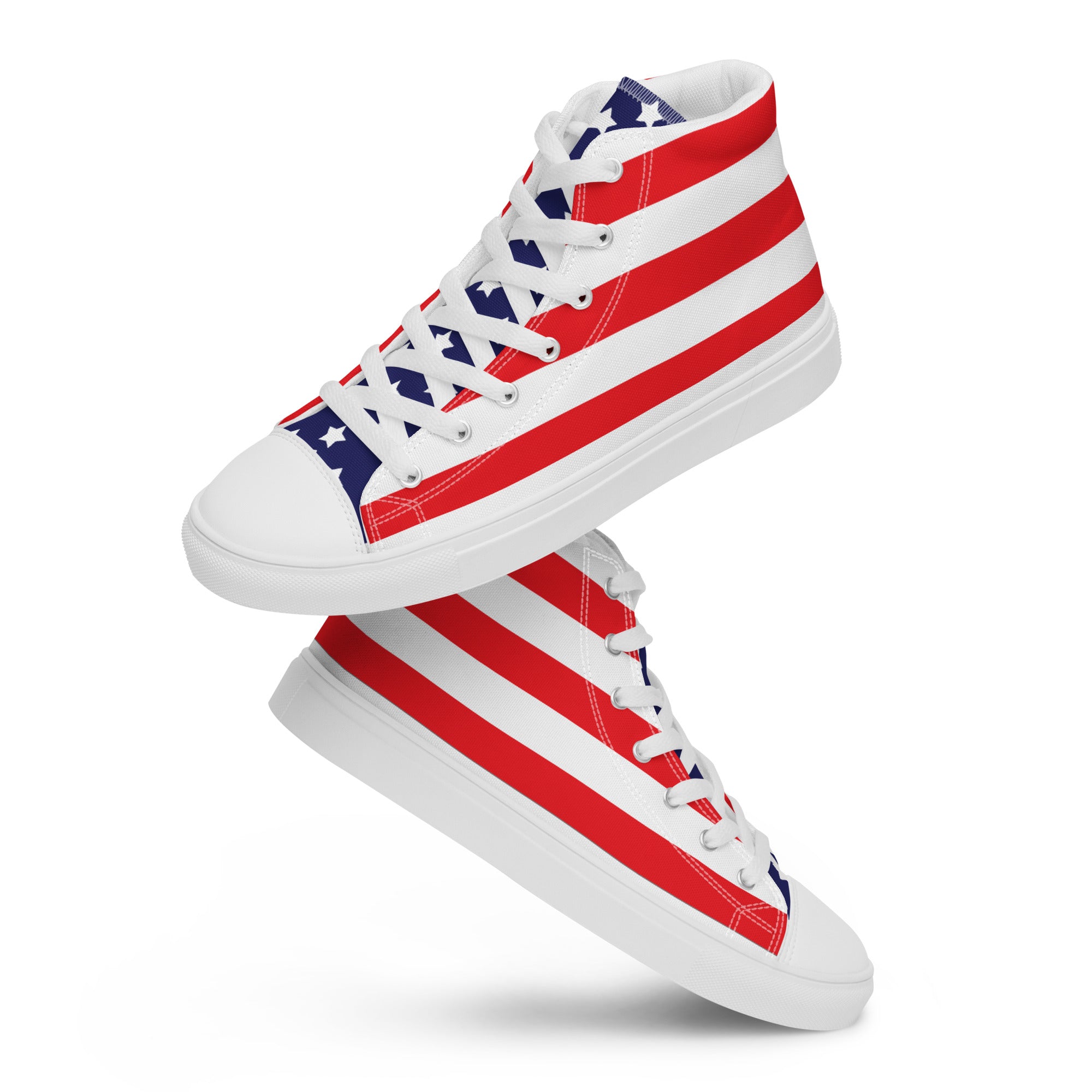 Patriotic Men's High Top Canvas Shoes - American Flag Design