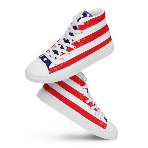 Patriotic Men's High Top Canvas Shoes - American Flag Design