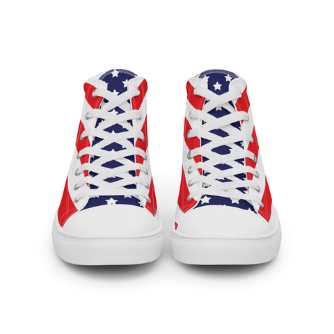 Patriotic Men's High Top Canvas Shoes - American Flag Design