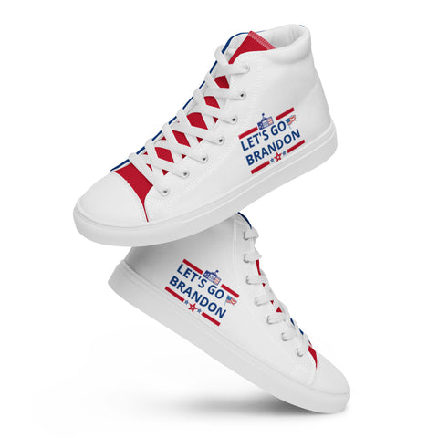 Men's Canvas High Top Shoes - Red, White, and Blue, 'Let's Go Brandon' Design