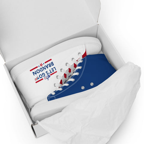 Men's Canvas High Top Shoes - Red, White, and Blue, 'Let's Go Brandon' Design