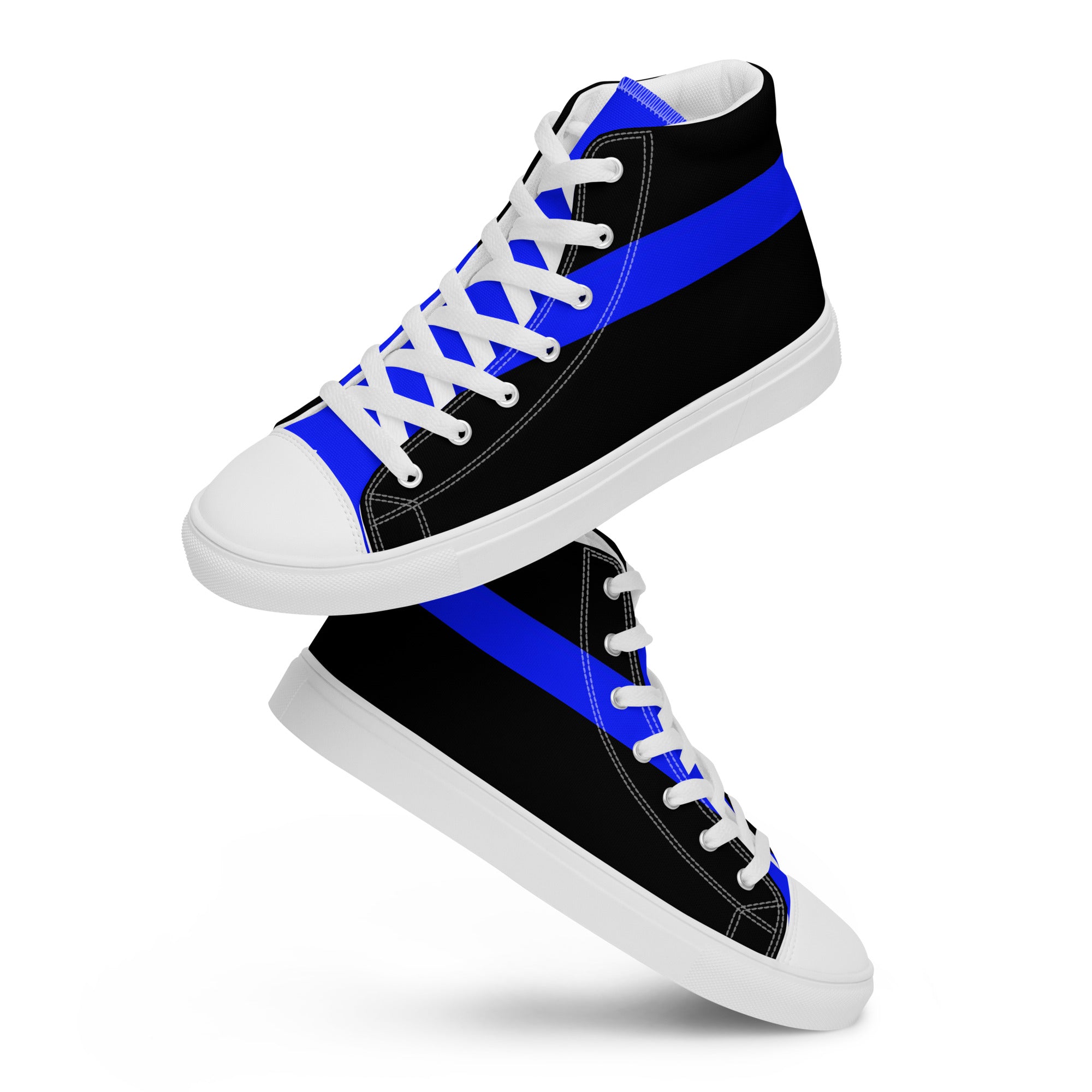 Stylish Black Men's High Top Canvas Shoes - Thin Blue Line Support