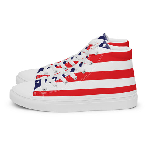 Patriotic Men's High Top Canvas Shoes - American Flag Design